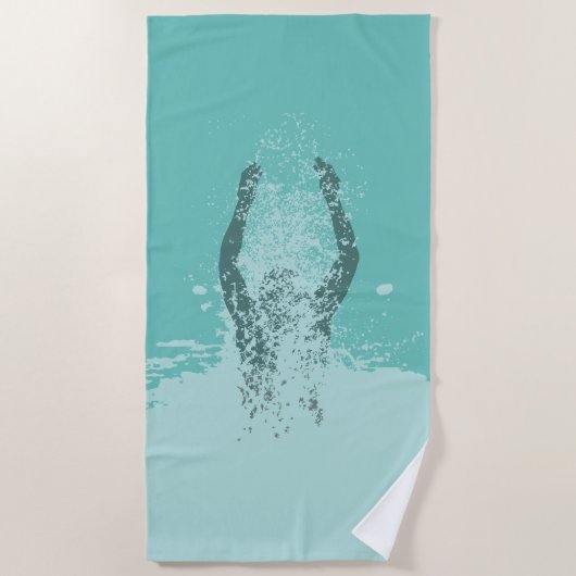 白黒の淡水グランジ撒き ビーチタオル (正面)