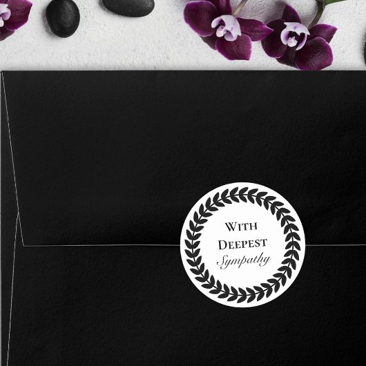 白黒の深い哀悼の気持ちを込めた花輪 ラウンドシール