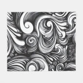 白黒の渦巻きパターン フリースブランケット (正面(横))