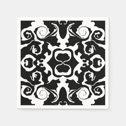 白黒の渦巻き模様 スタンダードカクテルナプキン (正面)