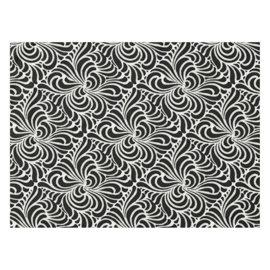白黒の渦巻くヴィンテージの日本人の抽象芸術 テーブルクロス (正面(横))