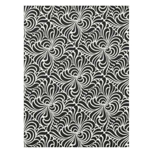 白黒の渦巻くヴィンテージの日本人の抽象芸術 テーブルクロス (正面)