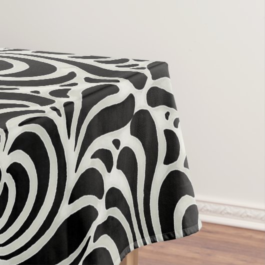 白黒の渦巻くヴィンテージの日本人の抽象芸術 テーブルクロス (インサイチュ)