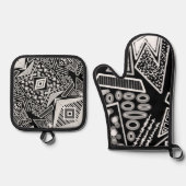 白黒の滑走路ファッションインスパイア 鍋つかみ&鍋敷きセット (正面)