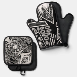 白黒の滑走路ファッションインスパイア 鍋つかみ&鍋敷きセット