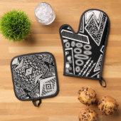 白黒の滑走路ファッションインスパイア 鍋つかみ&鍋敷きセット (トップダウン)