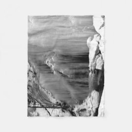 白黒の滝凍ってい フリースブランケット