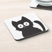 白黒の漫画の猫のシルエット コースター (左側)