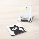 白黒の漫画の猫のシルエット コースター (右側)