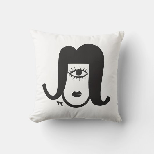 白黒の漫画モダン図解入りの、写真付きの クッション (正面)