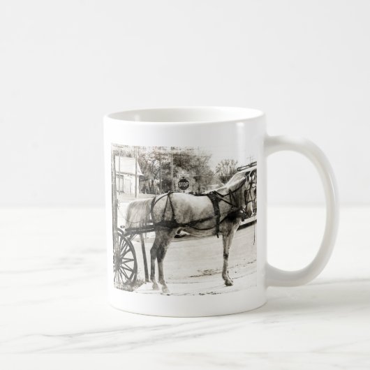 白黒の灰色のアミの馬 コーヒーマグカップ (右)