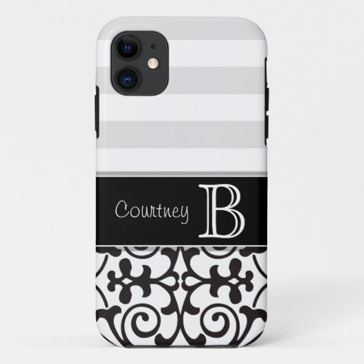白黒の灰色のダマスク織のモノグラムのiPhone 5 Case-Mate iPhoneケース (裏面)