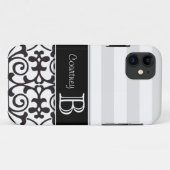 白黒の灰色のダマスク織のモノグラムのiPhone 5 Case-Mate iPhoneケース (裏面(横))