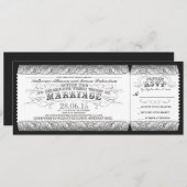 白黒の灰色のヴィンテージの結婚式招待状のチケット 招待状 (正面/裏面)