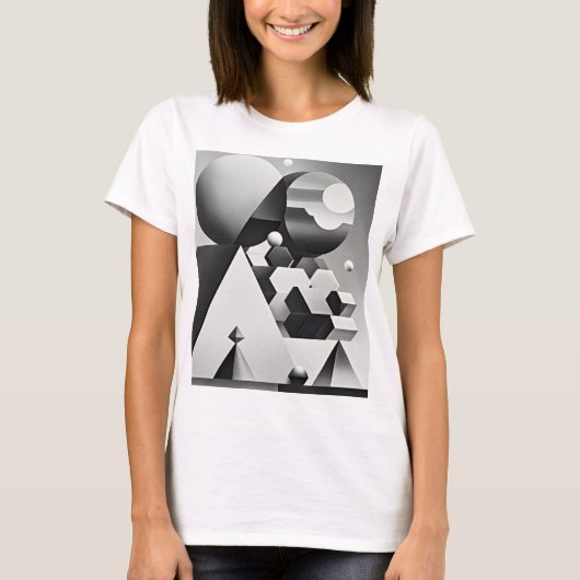 白黒の灰色の幾何学的形状 Tシャツ (正面)