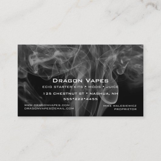 白黒の煙の雲 ベイプ Vapor Vape 名刺 (正面)