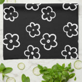 白黒の熱帯フローラの夏 キッチンタオル (折り畳み)