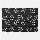 白黒の熱帯フローラの夏 キッチンタオル (横)