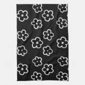 白黒の熱帯フローラの夏 キッチンタオル (縦)