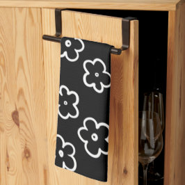 白黒の熱帯フローラの夏 キッチンタオル