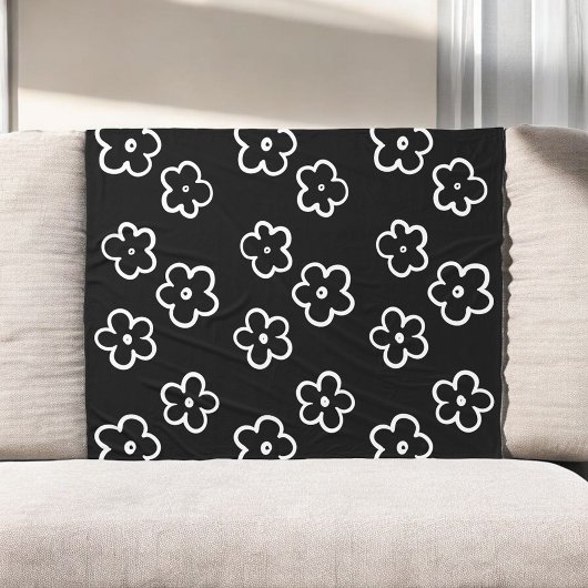 白黒の熱帯フローラの夏 フリースブランケット