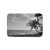 白黒の熱帯ヤシの木のビーチ バスマット (正面)