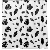 白黒の熱帯夏の葉のパターン シャワーカーテン (正面)