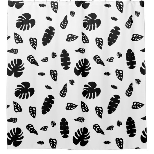 白黒の熱帯夏の葉のパターン シャワーカーテン (正面)