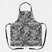 白黒の熱帯葉 エプロン (正面)