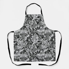 白黒の熱帯葉 エプロン