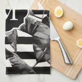 白黒の熱帯葉 キッチンタオル (四つ折り)