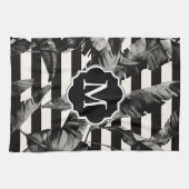 白黒の熱帯葉 キッチンタオル (横)