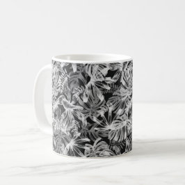 白黒の熱帯葉 コーヒーマグカップ