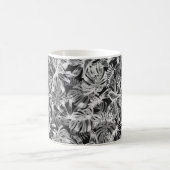 白黒の熱帯葉 コーヒーマグカップ (中央)