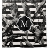 白黒の熱帯葉 シャワーカーテン (正面)