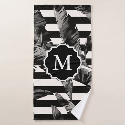 白黒の熱帯葉 バスタオルセット (バスタオル)