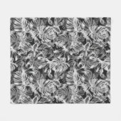 白黒の熱帯葉 フリースブランケット (正面(横))