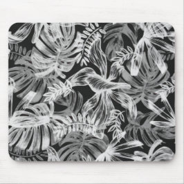 白黒の熱帯葉 マウスパッド