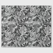 白黒の熱帯葉 ラッピングペーパー (フラット)