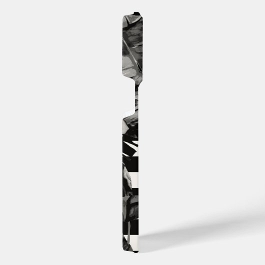 白黒の熱帯葉 iPhoneケース (右側面)