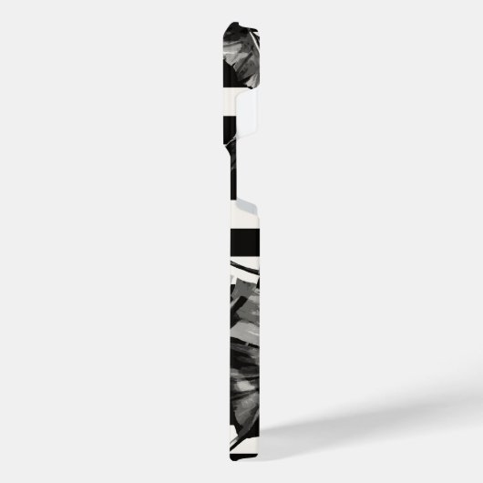 白黒の熱帯葉 iPhoneケース (左側面)