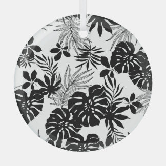 白黒の熱帯:シルエット自然 ガラスオーナメント