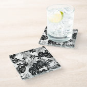 白黒の熱帯：シルエット自然 ガラスコースター (アングル)