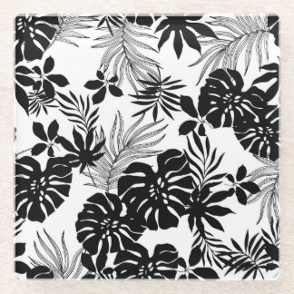 白黒の熱帯:シルエット自然 ガラスコースター