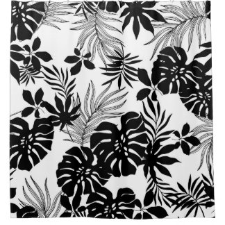 白黒の熱帯:シルエット自然 シャワーカーテン