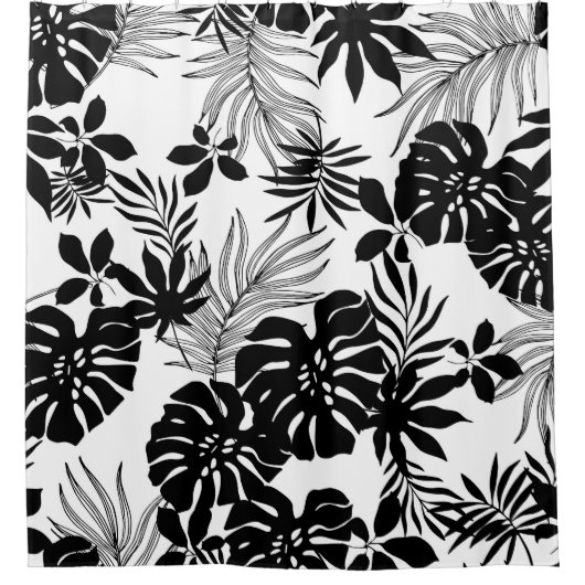 白黒の熱帯：シルエット自然 シャワーカーテン (正面)