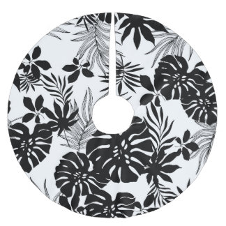 白黒の熱帯:シルエット自然 ブラッシュドポリエステルツリースカート