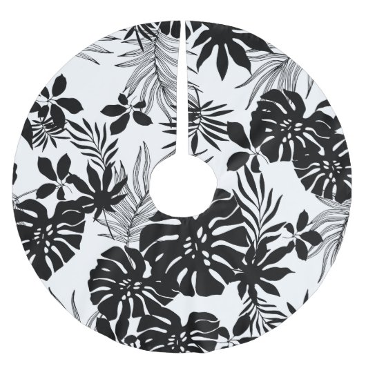 白黒の熱帯：シルエット自然 ブラッシュドポリエステルツリースカート (正面)