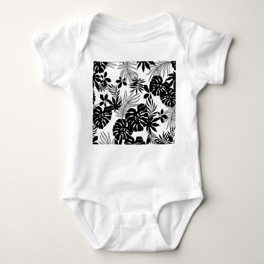 白黒の熱帯：シルエット自然 ベビーボディスーツ (正面)