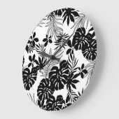 白黒の熱帯:シルエット自然 ラージ壁時計 (傾斜)